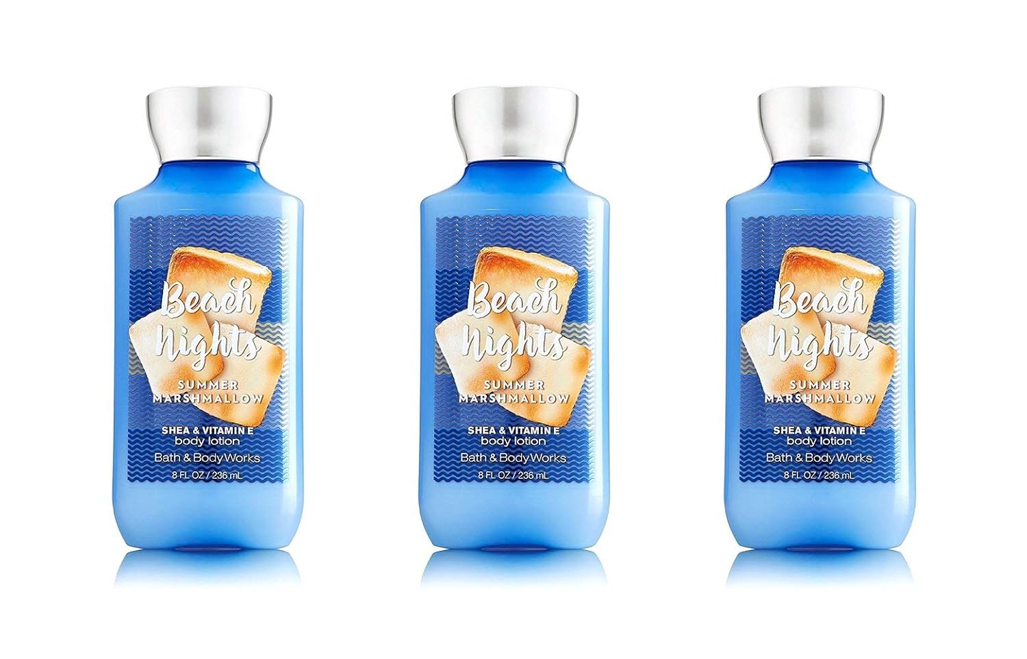 Lot Of 3 Bath Body Works Beach Nights Summer Marshmallow Shea Vitamin E Body