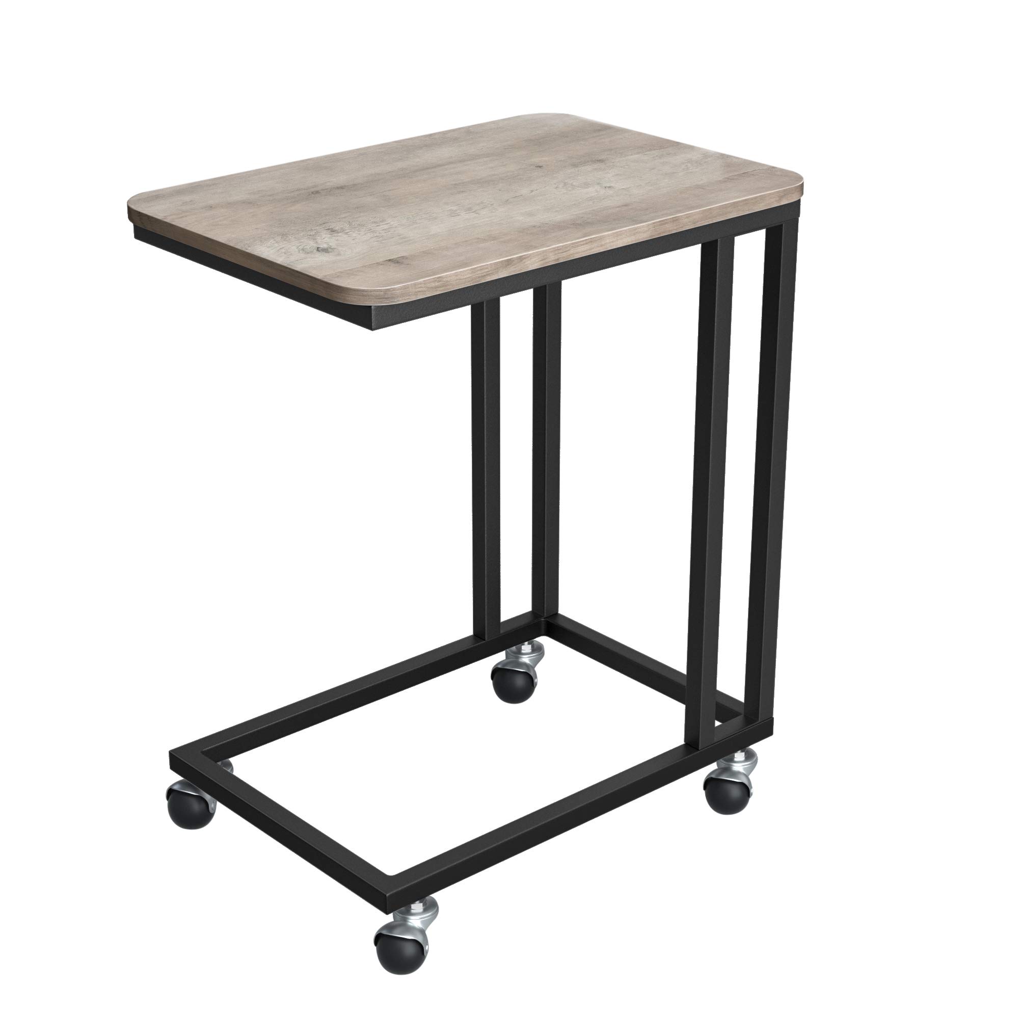 VASAGLE Industrial Side Table, End Table for Coffee Laptop Tablet, Mobile Table with Rolling Casters, Steel Frame, for Living Room, Bedroom, Light Ivory and Black ULNT050B02