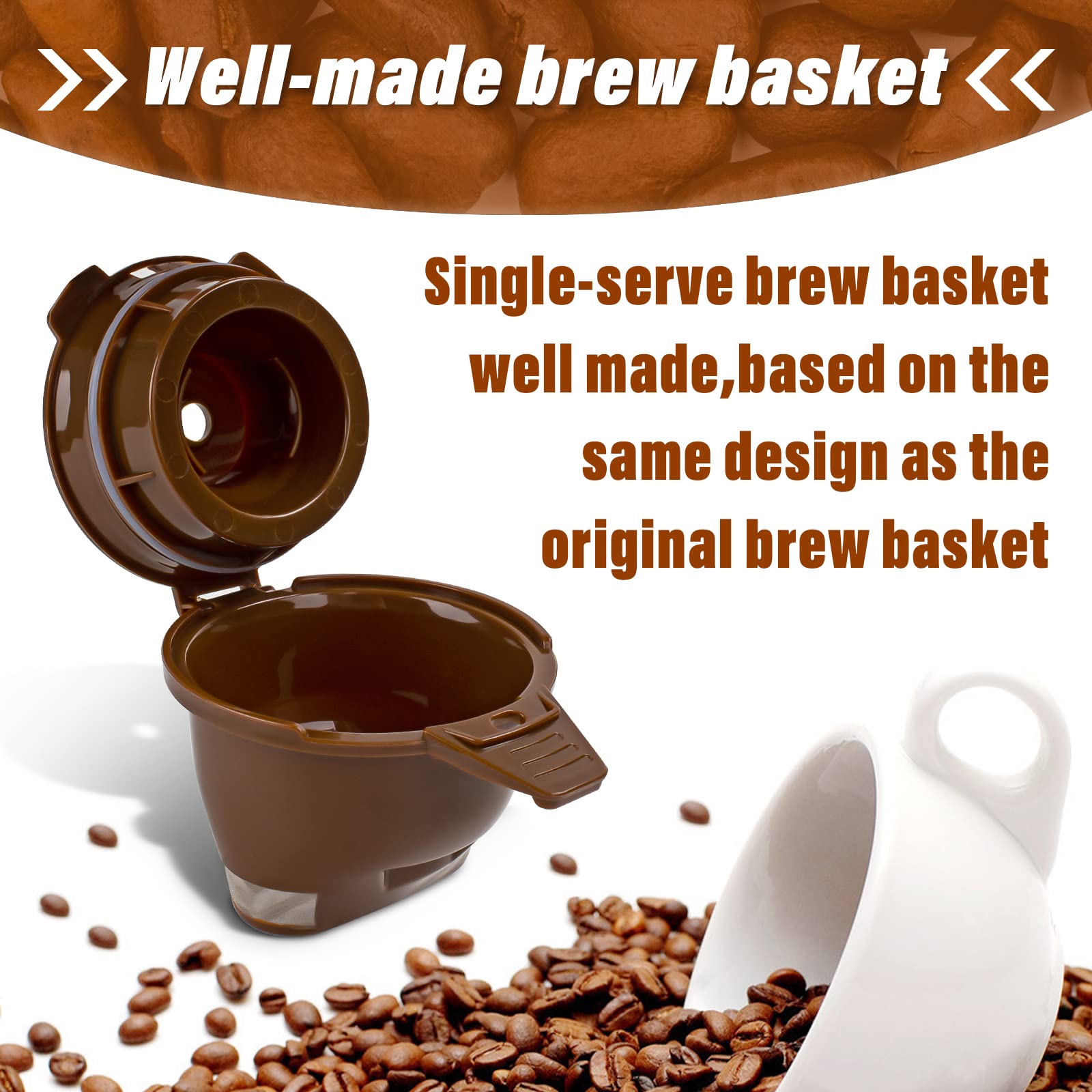 Single Serving Ground Coffee Brew Filter/Holder Basket for Hamilton beach flexbrew replacement parts 49957 49974 49976 49979 49957 49954 49947 49940 49950 49966 49968 Reusable coffee filter Brown (1)