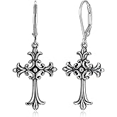 MORGAN & PAIGE .925 Sterling Silver Oxidized, 18k Yellow Gold or 14K Rose Gold Plated Celtic Cross Sterling Silver Earrings - Drop & Dangle or Stud Earrings for Women Hypoallergenic Faith Jewelry