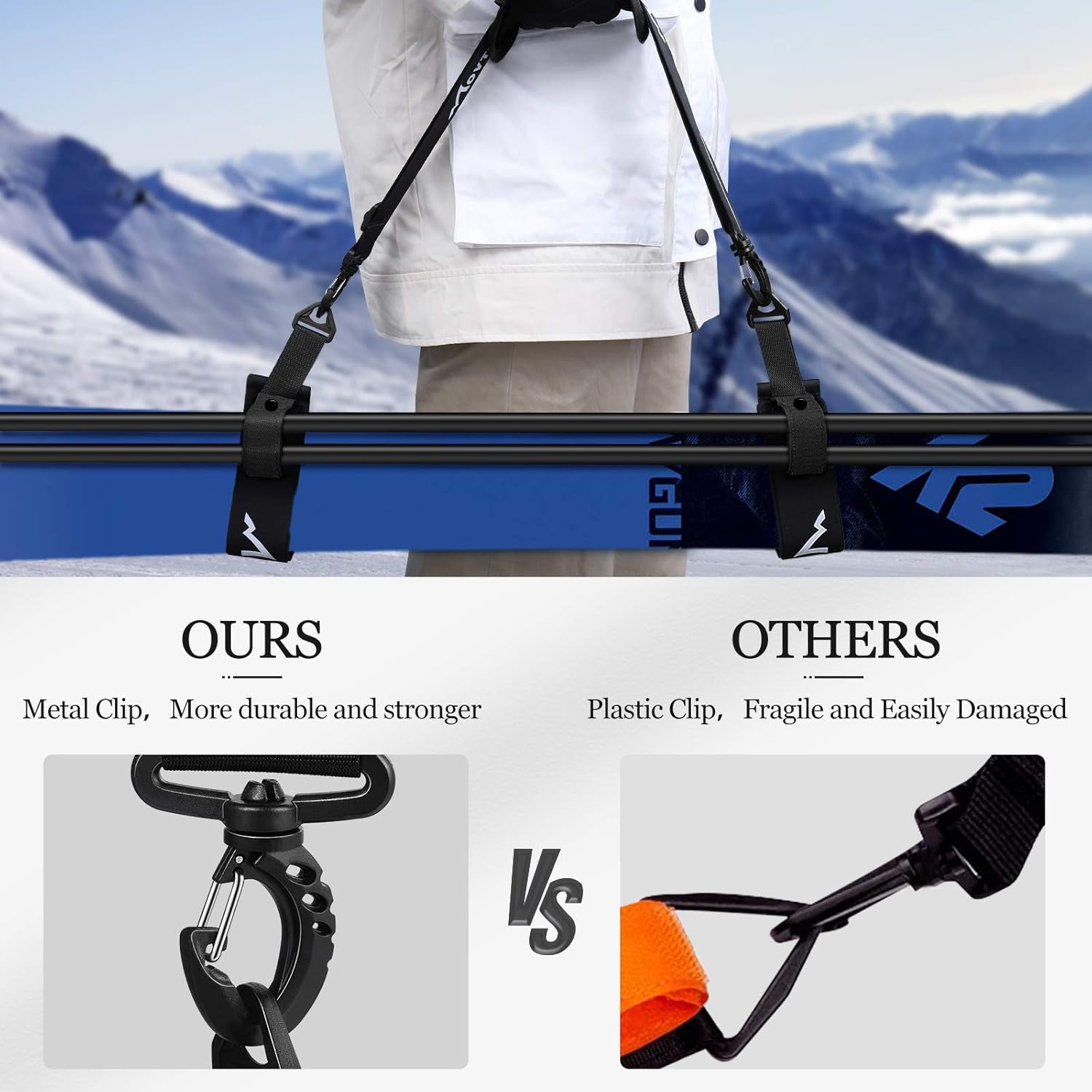 Ski Straps for Carrying, 2 Packs Adjustable Ski Carrier with Ski Boot