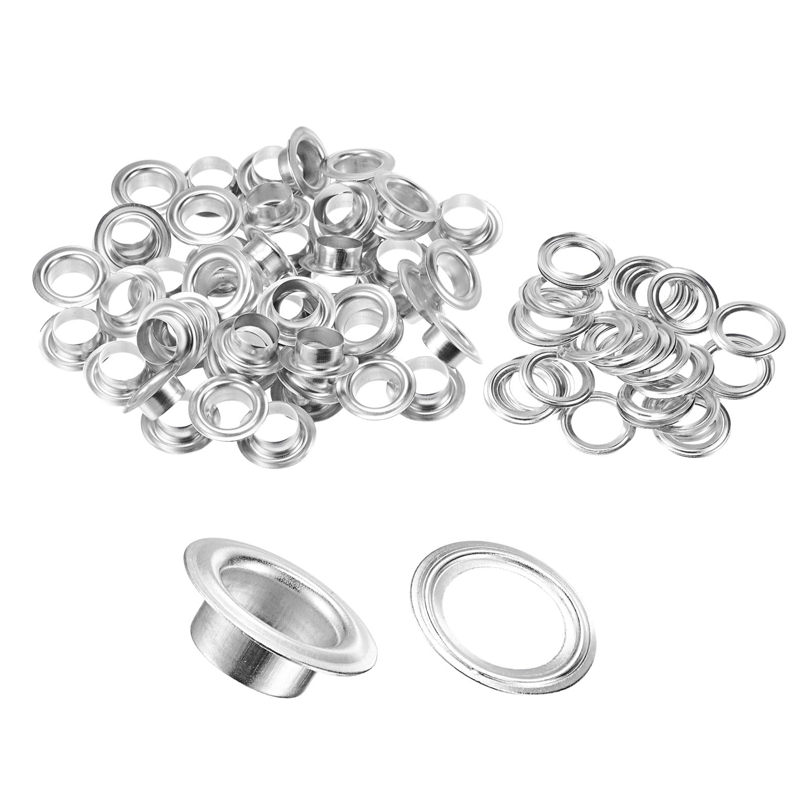 Kozelo 50 Sets Grommets Eyelets - [ 5.5mm ] Copper Eyelets Washers for Fabric Leather Clothes DIY Use | Silver Tone