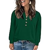 Eytino Womens Plus Size Tops Henley V Neck Long Sleeve Casual Shirts Button Front Loose Fit T Shirt(1X-5X)