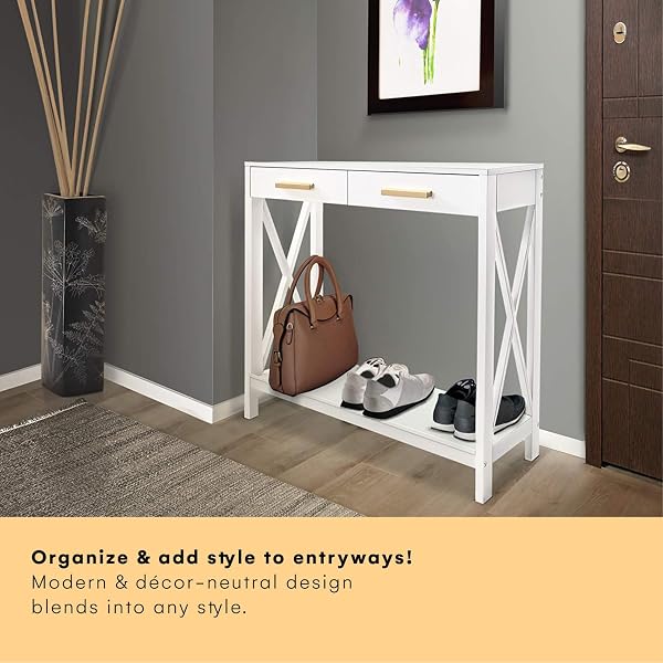 PROSUMER’S CHOICE WHITE 2-TIER 2-DRAWER COMPACT SOFA AND CONSOLE TABLE, ELEGANT ENTRYWAY, HALLWAY,FOYER, ACCENT SIDE TABLE FOR LIVING ROOM, OFFICE, CORRIDOR