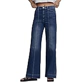 Allimy Womens High Waist Front Seamed High Rise Wide-Leg Jeans Straight Leg Loose Washed Long Full Length Jeans
