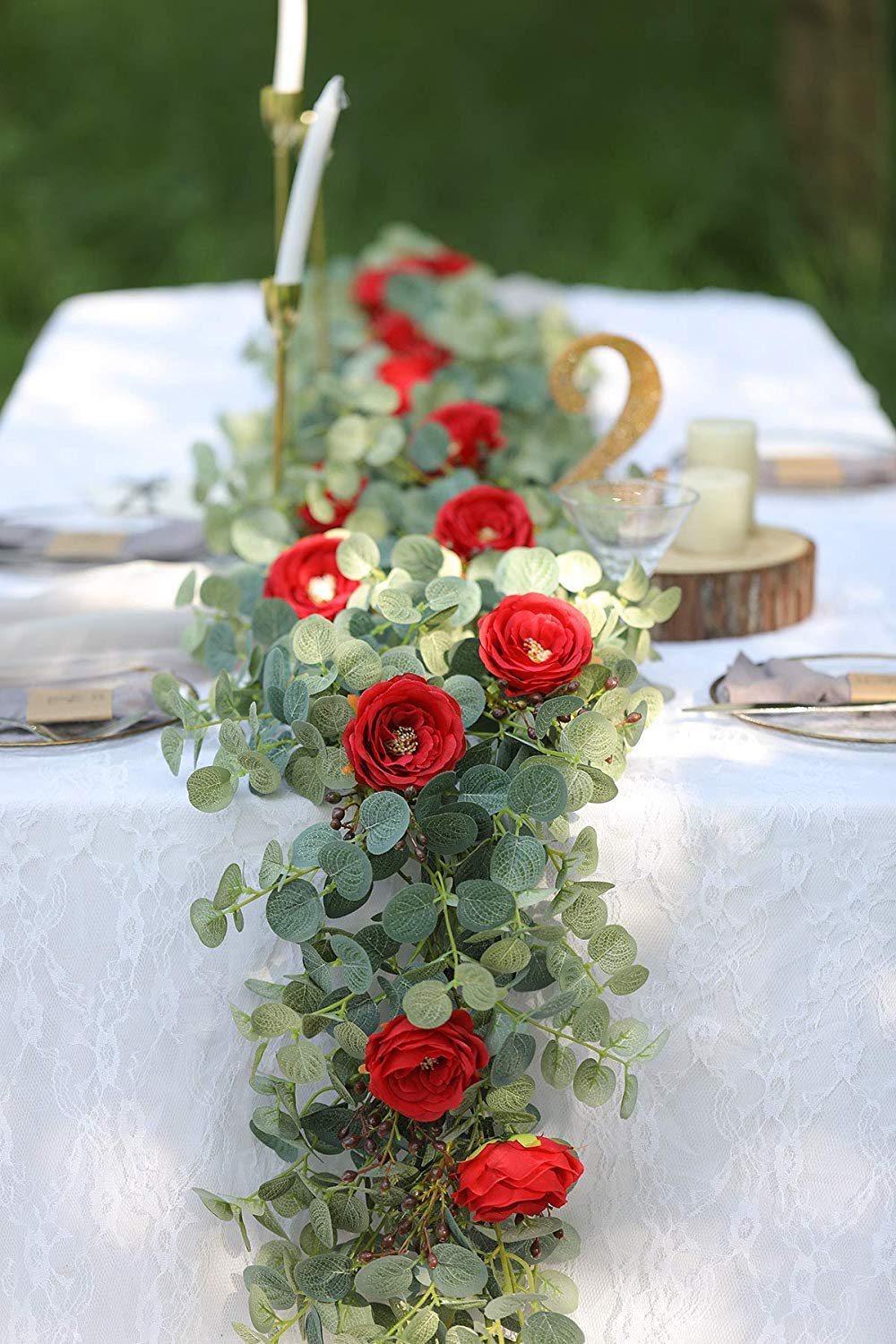 Eucalyptus Garland With Red Roses Hzaming Artificial Eucalyptus Garland With Champagne Roses Greenery Garland Eucalyptus Leaves Wedding Backdrop Wall Decor Artificial Flora Home Accessories