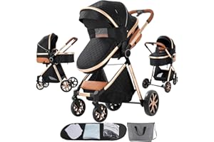 Veitoalioy 2 in 1 Baby Stroller, One Click Folding Convertible Newborn Infant parm, Standard Cart, Reclining Buggy That can be Pushed Forward and Backward, New Born Pushchair 0-36 Month (2USV9-BG)