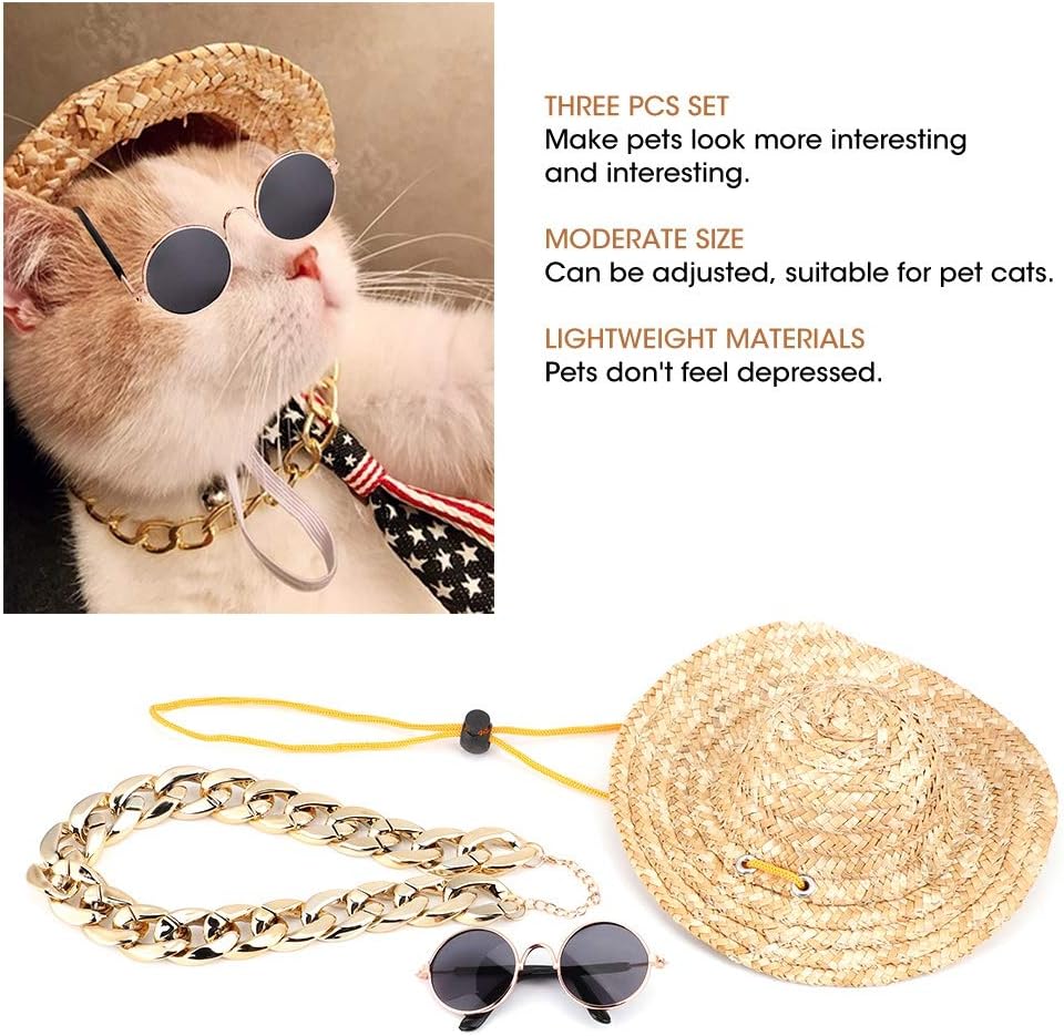 Fdit Gold Dog Collar Dog Sunglasses Dog Golden Chain Pet Funny Costume Necklace Chain Sunglasses for Pet Cats Puppies Small Dog Fashion Decor - Image 3