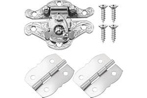ISSLLY Nuorest Small Jewelry Box Hardware, 2 Pcs Antique Hasp Latch and 4 Pcs Silver Hinge Decorative Lock Buckle with 28 Pcs Matching Screws, for Wooden Box Jewelry Box