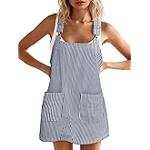 Yousify Womens Casual Denim Dress Summer Striped Overalls Romper Adjustable Straps Sleeveless Jean Dresses with Pockets