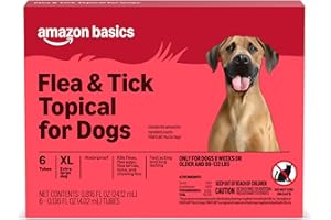 Amazon Basics Flea and Tick Topical Treatment for X-Large Dogs (89-132 Pounds), 6 Count, Packaging May Vary