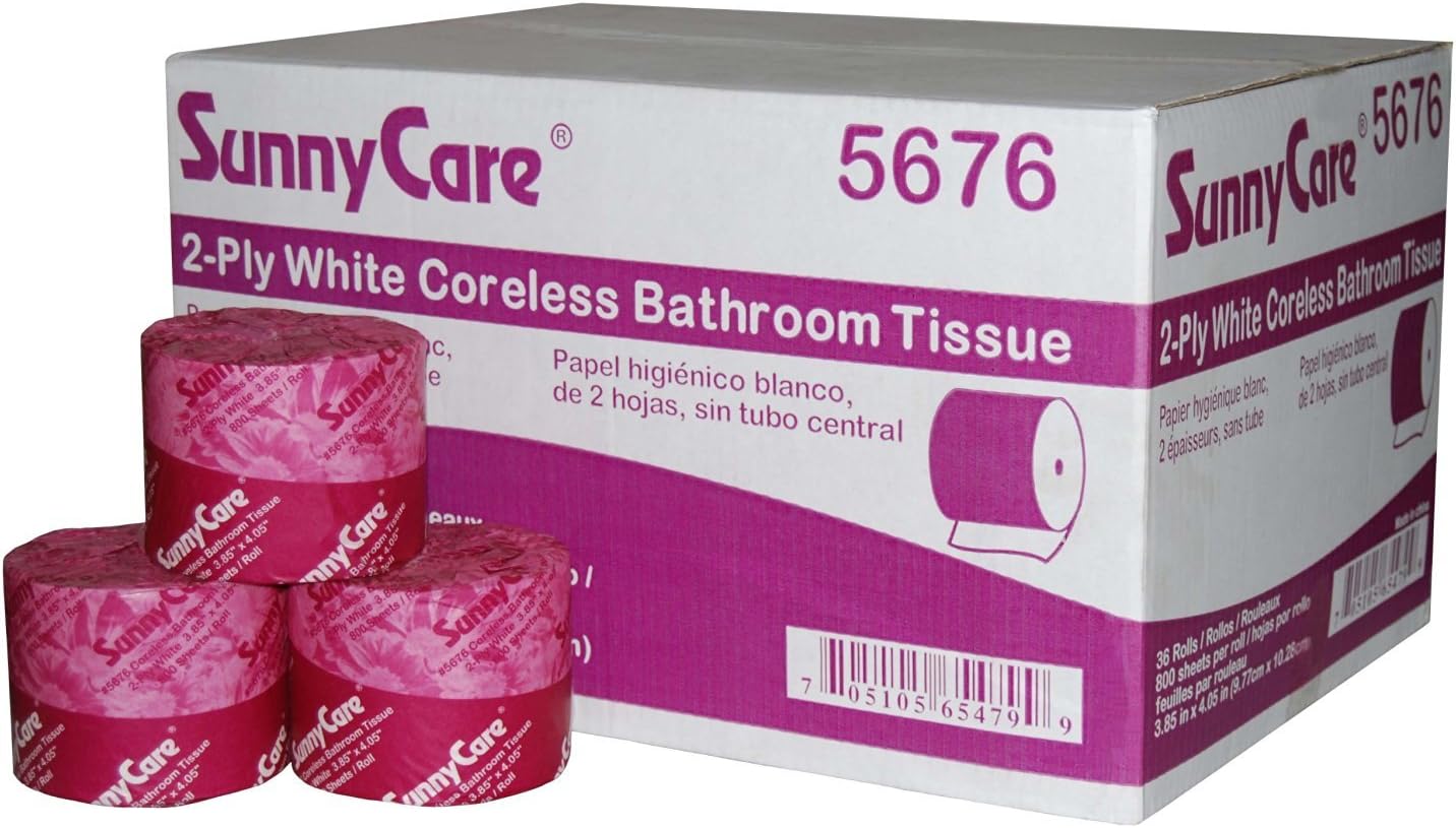 Two-ply White Coreless Bathroom Tissue 3.85in W x 4.05in L ; 36 Rolls/case