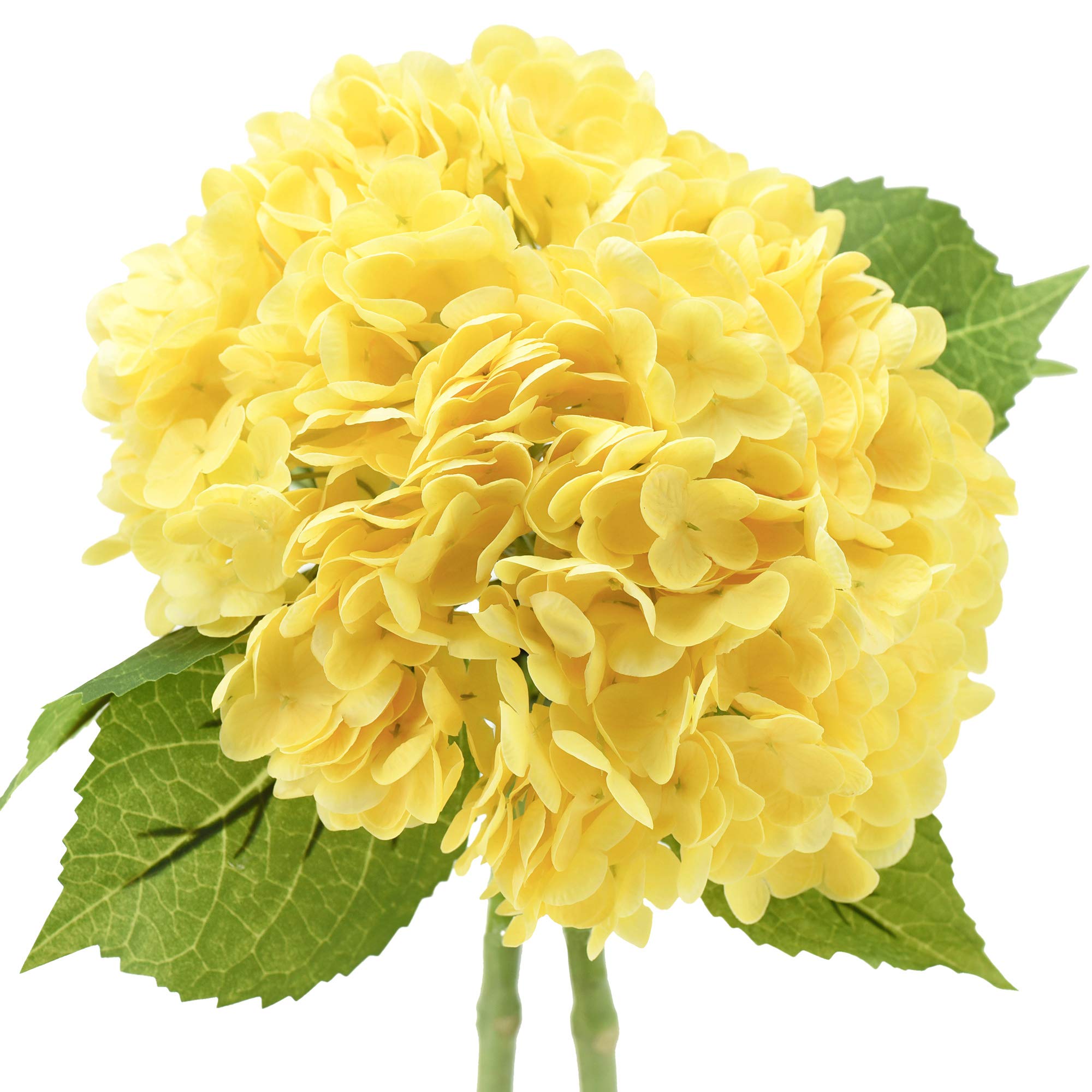 FiveSeasonStuff Real Touch Silk Yellow Hydrangea Flowers, 2 Large Long Stems Artificial Flowers for Floral Decoration Arrangements