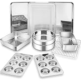 P&amp;P CHEF Stainless Steel Baking Sheet Pan Set of 11, Bakeware Set for Oven | Includes Baking Sheet with Rack, Lasagna Pan with Lid, Round / Square Cake Pan, Muffin Pans, Loaf Pan, Dishwasher Safe
