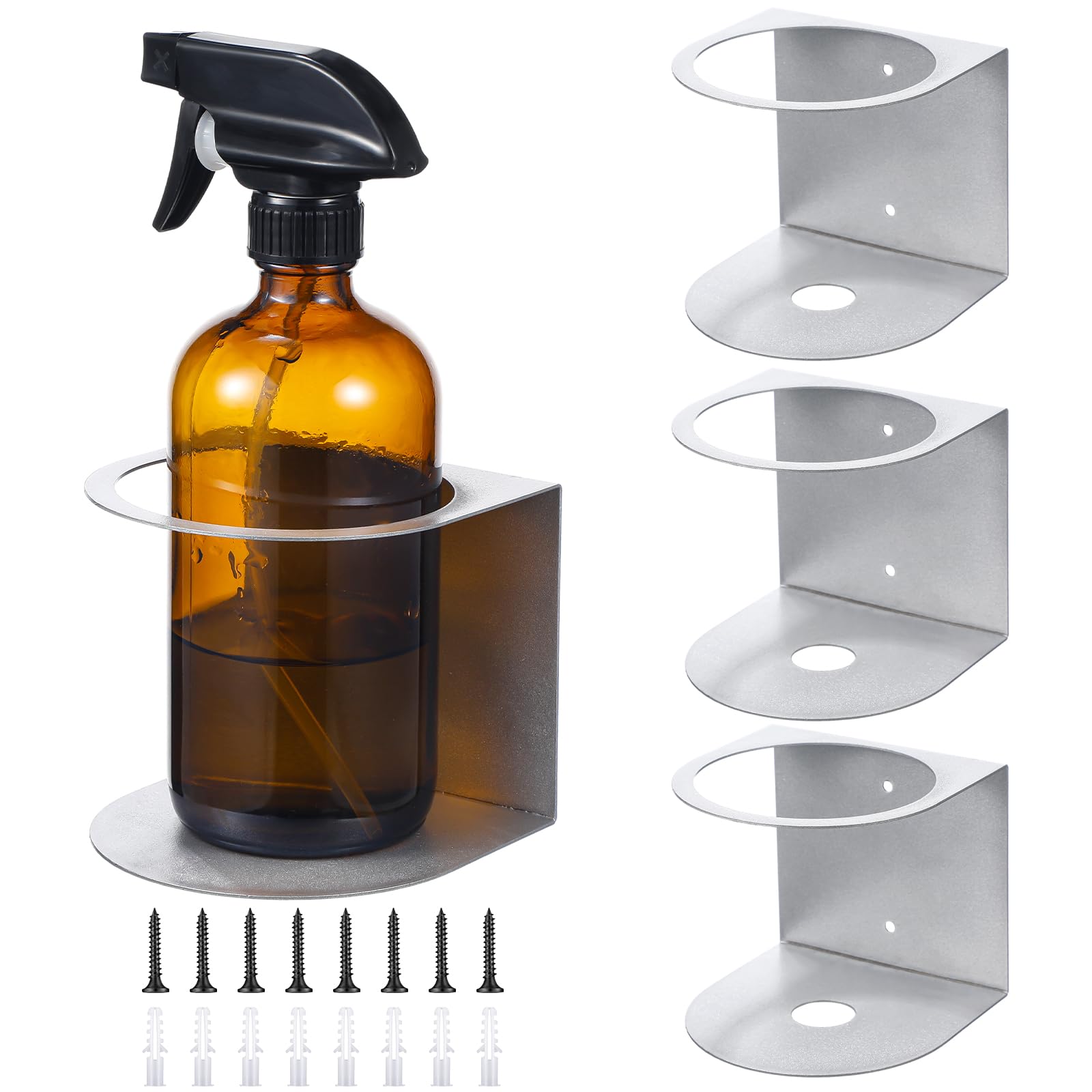 Photo 1 of Gerrii 4 Pcs Spray Bottle Holder Wall Mount Bottle Organizer Spray Can Holder Organizer for Garage and Workspace Stainless Steel Easy Install Craft Workspace Paint Rack with Hardware (Gray)