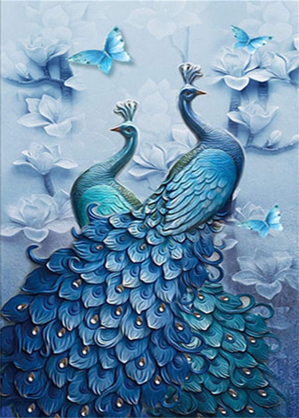 Diamond Painting Kits Large Size 5d DIY Mosaic Full Dril Cross Stitch Blue Peacock Butterfly Round Drill Home Living Rooms,Bedrooms,Study Rooms,etc Wall Decoration Crafts-30x40cm