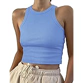 CITASHION 95% Cotton Crop Ribbed Racerback Tank Tops for Women Casual Summer Basic Cropped Tank Top Y2k Tops