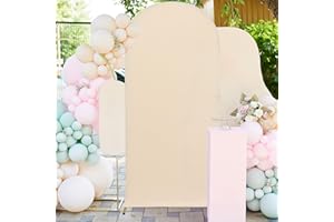 FUHSY 7.2FT Arch Stand Cover Beige Fitted Wedding Arch Backdrop Cover Balloon Chiara Arch Backdrop Panels for Birthday Party Round Top Backdrop Frame Stand Cover Spandex for Birthday Party Decoration