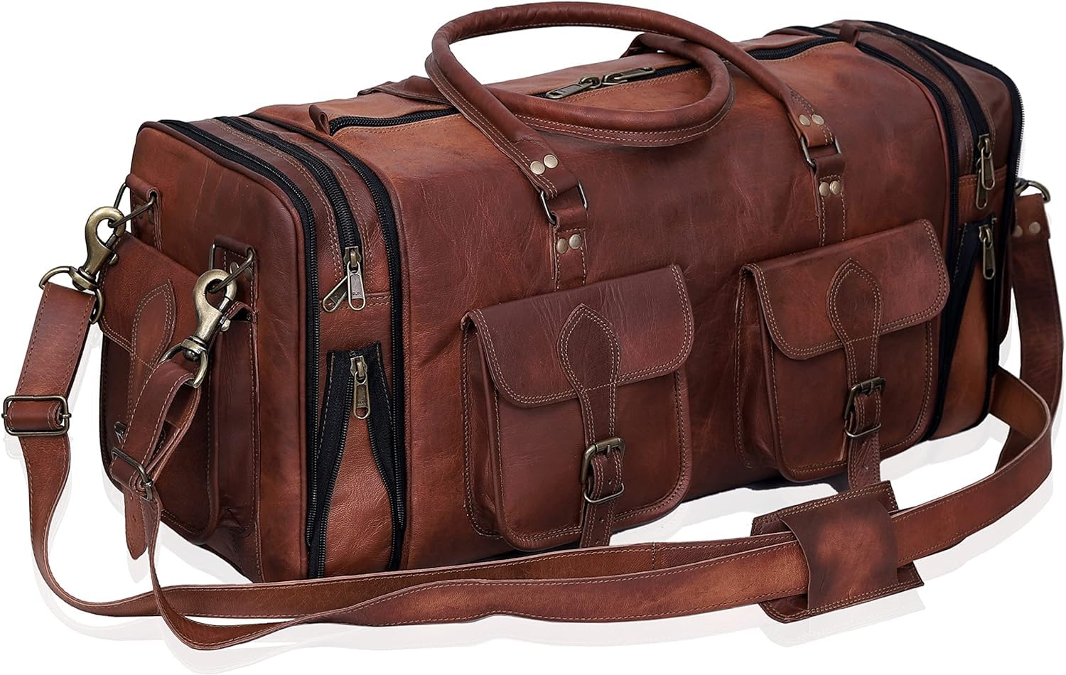 Photo 1 of Leather Handmade Vintage Travel Luggage 32 Inch Leather Duffle Bag for Men and Women Gym Sports Bags Weekender Travel Overnight Carry On Duffel Bag Gift For Men (34 inch)