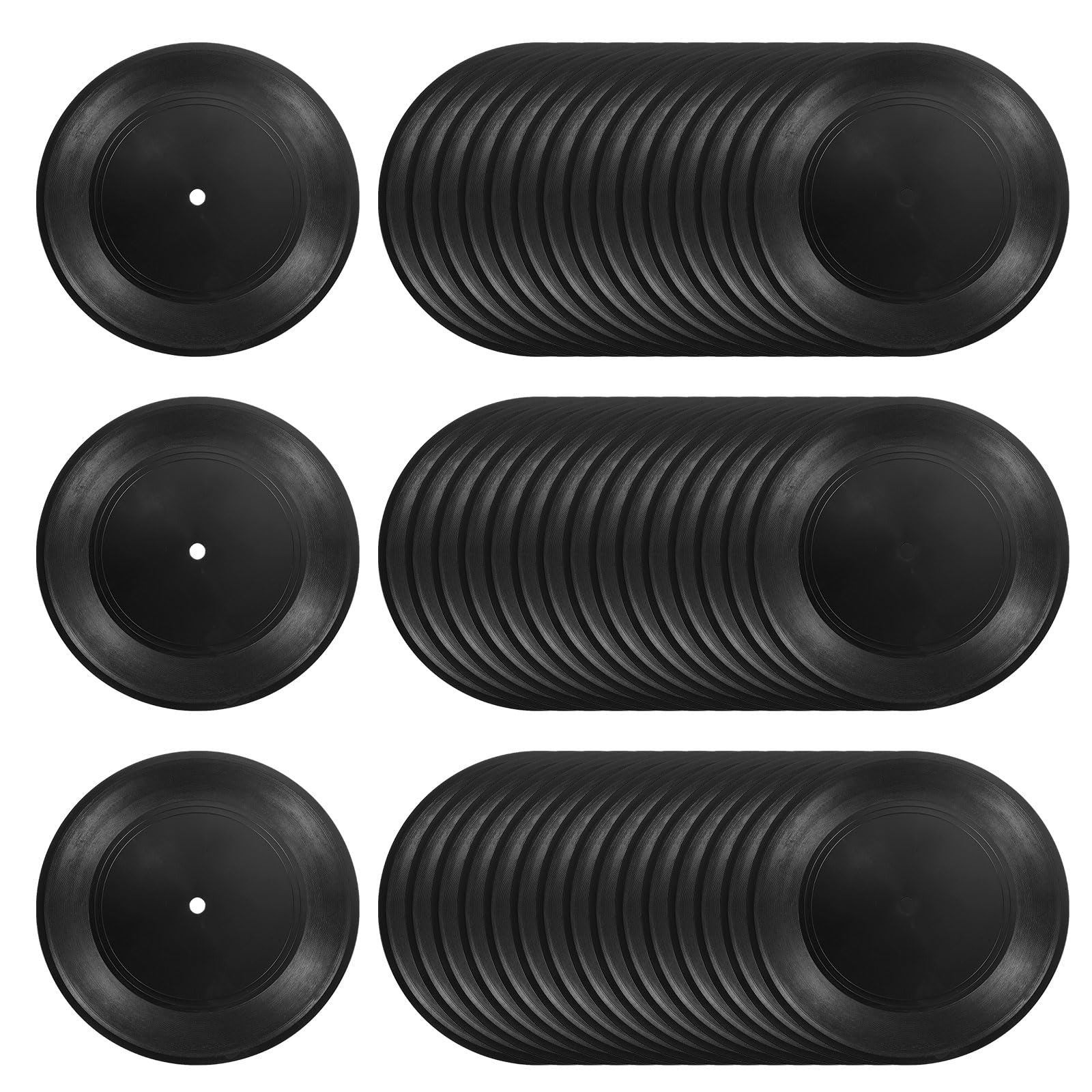 Rebower Blank Vinyl Records Smooth Plastic Waterproof CD Fake Vinyl Records Coasters, [for Retro Roll Music Room DIY] - 7 Inch/Black / 48 Pcs