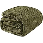 Exclusivo Mezcla King Blanket for Bed, Cozy Lightweight Fleece Blankets for All Season, Decorative Giftable Fuzzy Plush Wave Textured Suitable for Women, Men, Olive Green, 90x104 Inches