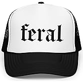 Feral in Gothic Font Trucker Hat Funny Summer Unisex Classic 5 Panel Mesh Snap Back