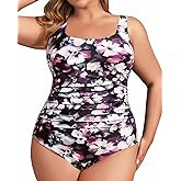 Daci Women's Plus Size One Piece Swimsuit - Tummy Control Athletic Bathing Suit with Square Neck