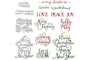 DDLP 10sets Christmas Words Die Cuts for Card Making Merry Christmas Greetings Happy Holidays Love Peace Joy Let It Snow Winter Wonderland Assortment Cutting Dies for Scrapbooking Paper Craft