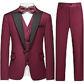 Boys Suits 3 Piece Slim Fit Formal Set One Button Solid Tuxedo Jacket Vest Pant for Kids Prom Wedding 4-16 Years Peak Lapel