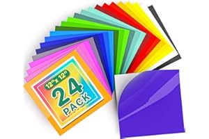 LIKCUT Permanent Vinyl Sheets,24 Pack Glossy Adhesive Vinyl Bundle for Cricut and Other Cutters,12"x12" Outdoor Waterproof Permanent Vinyl for DIY Mug Crafts, Wall Car Sticker, and Home Party Decor