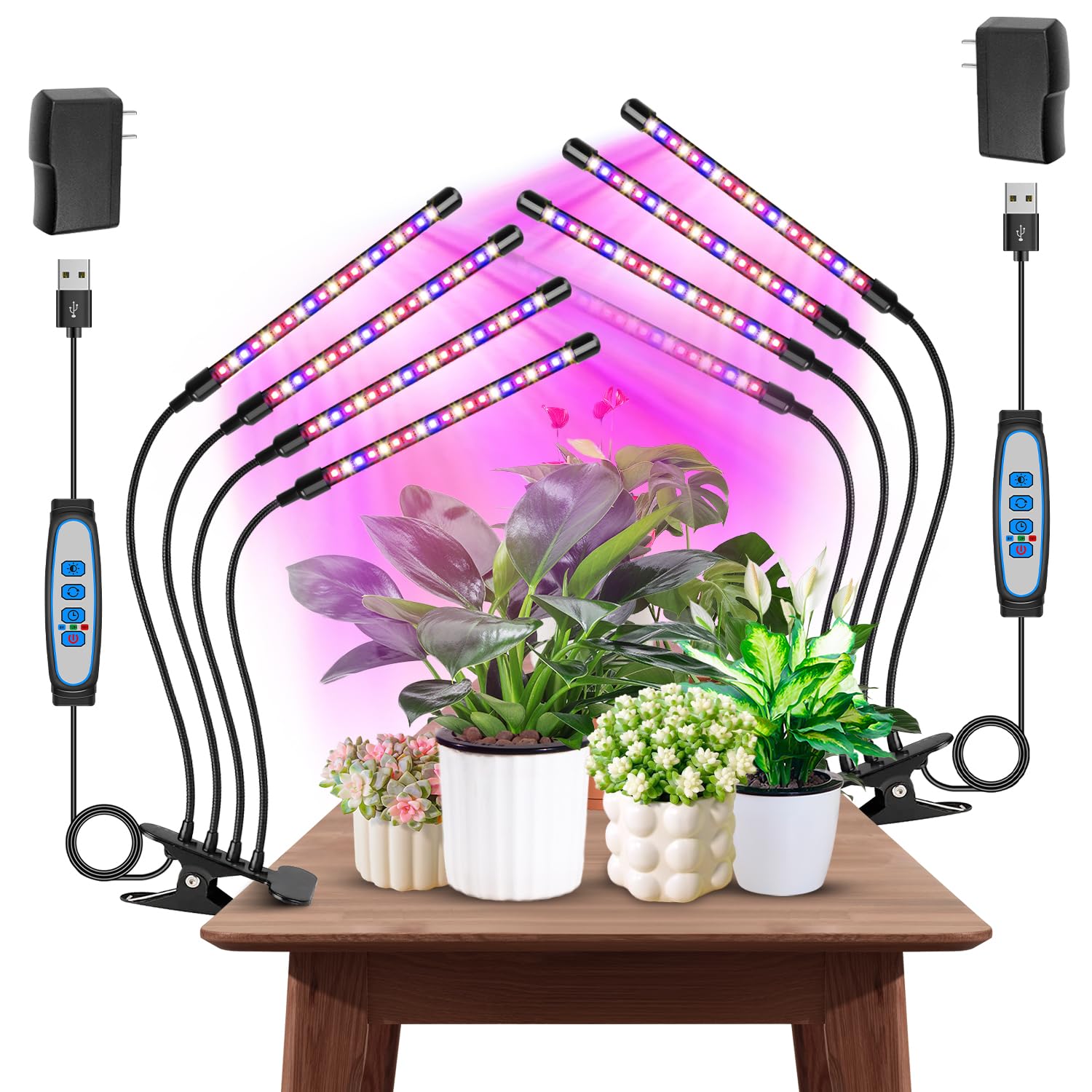 Garpsen Grow Light, 80 LEDs Full Spectrum Plant Lights for Indoor Growing with Clip, 3 Color Modes & 5 Dimming Levels Grow Lamp with Timer 6/12/16H, 360° Adjustable Gooseneck, for Indoor Plant(2Pack) Image