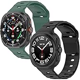 Anrir Silicone Bands Compatible with Samsung Galaxy Watch Ultra 47mm Men Women, Soft Silicone Wristbands Waterproof Replacement Strap for Galaxy Watch 7 Ultra 2024-2Pack Black+Green
