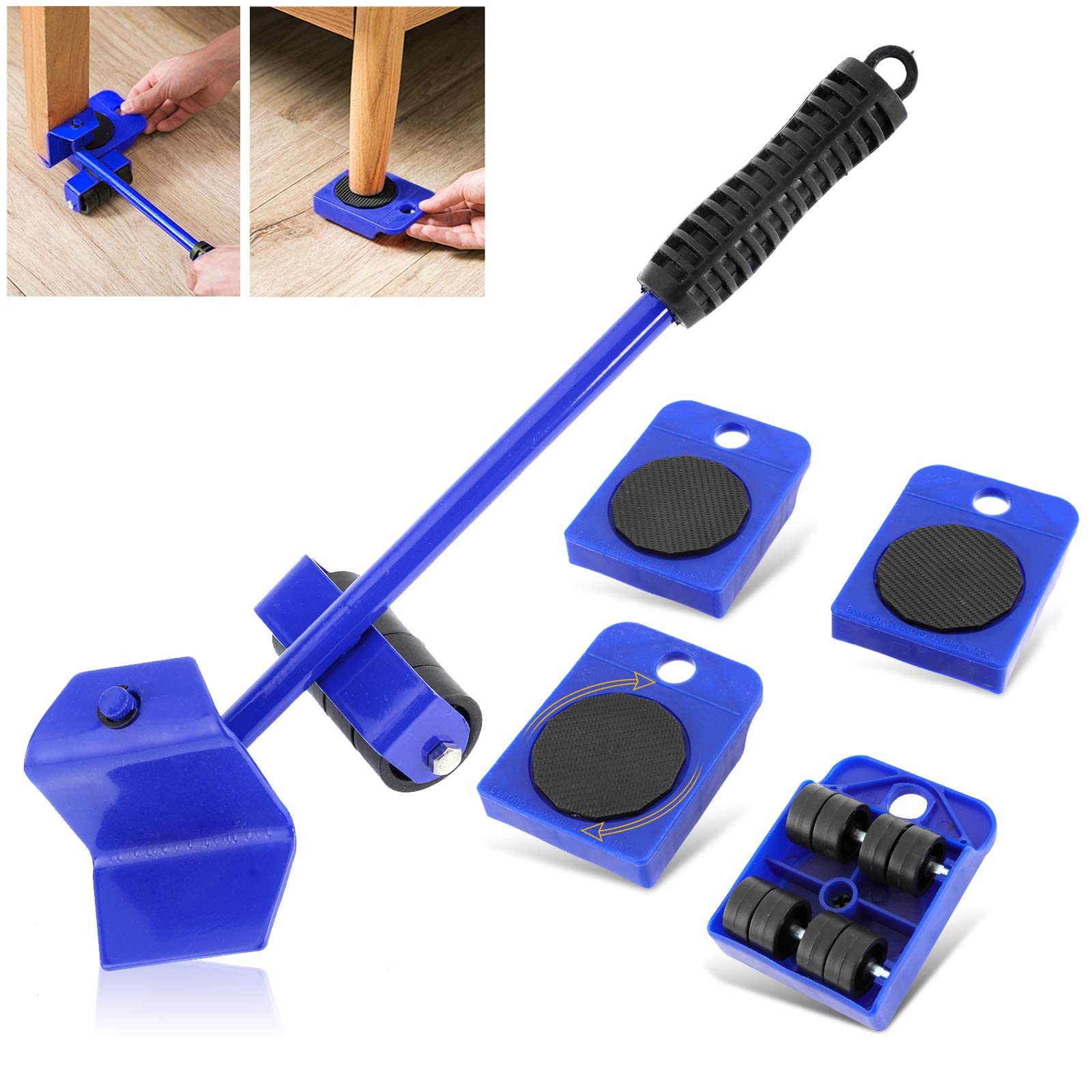 Dyna-Living Furniture Lifter Mover Tools Set Upgraded Heavy Duty Furniture Moving Tools Moving Sliders Furniture Moving Roller Wheel Set for Fridge Sofa 4Pcs 360 Degree Rotatable Blue