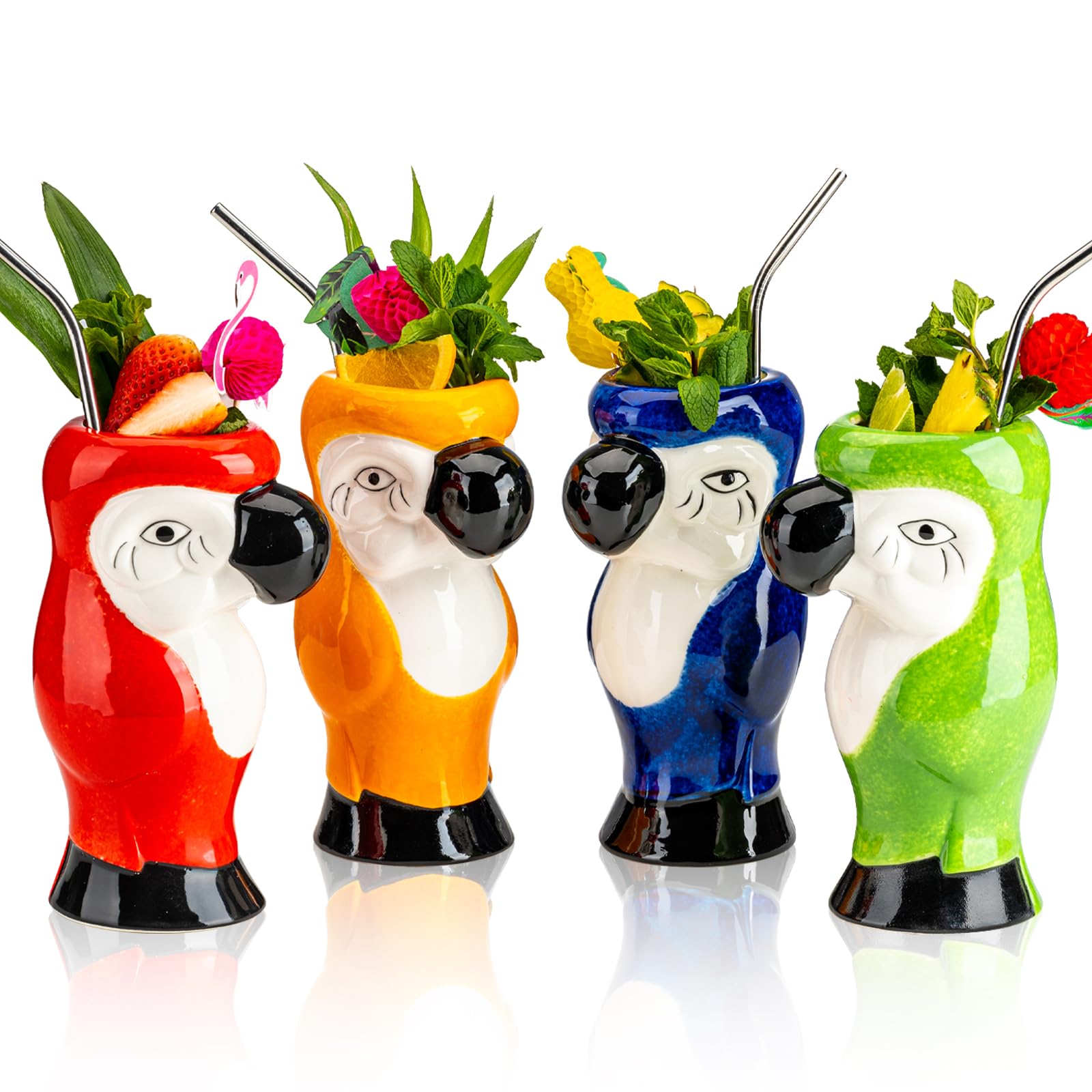 View 1 of 25 OZ Tiki Mugs for Cocktail Set of 4 - Large Ceramic Tiki Cups,Tiki Glasses Cute Exotic Cocktail Glasses, For Hawaiian Party And Tiki Bar