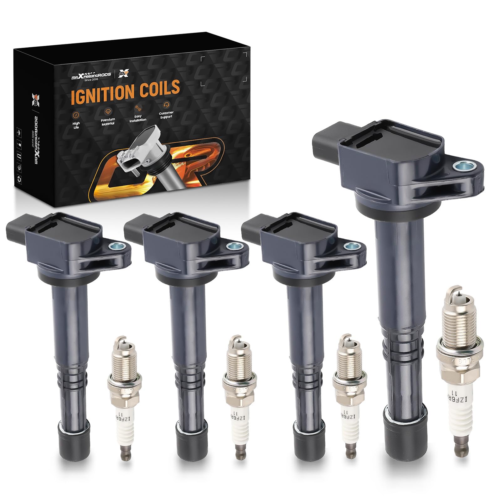 Photo 1 of maXpeedingrods UF311 Set of 4 Ignition Coil Pack and Iridium Spark Plugs for Honda Accord 2.4L 2003-2007, CRV 2.4 02-09, Civic 2.0 02-05, Element 2.4L 03-11, for Acura 2.0L RSX 02-06, CSX 06-11