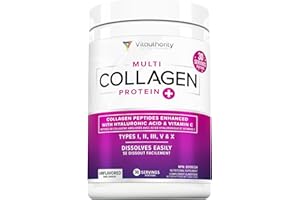 Multi Collagen Peptides Plus Hyaluronic Acid and Vitamin C, Hydrolyzed Collagen Protein, Types I, II, III, V and X Collagen, 