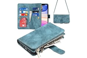 SunYoo for iPhone XR Zipper Wallet Case,[9 Card Holder][Wrist Strap] Premium Leather Protective Cover Card Slot Flip Kickstan