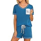 Ekouaer Pajama Set for Women 2 Piece Lounge Set Short Sleeve Tops and Shorts Print Pjs Sleepwear with Pockets