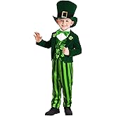 Toddler's Leprechaun Costume - Velvet Jacket with Hat, Pants, Bow Tie & Shamrock Details