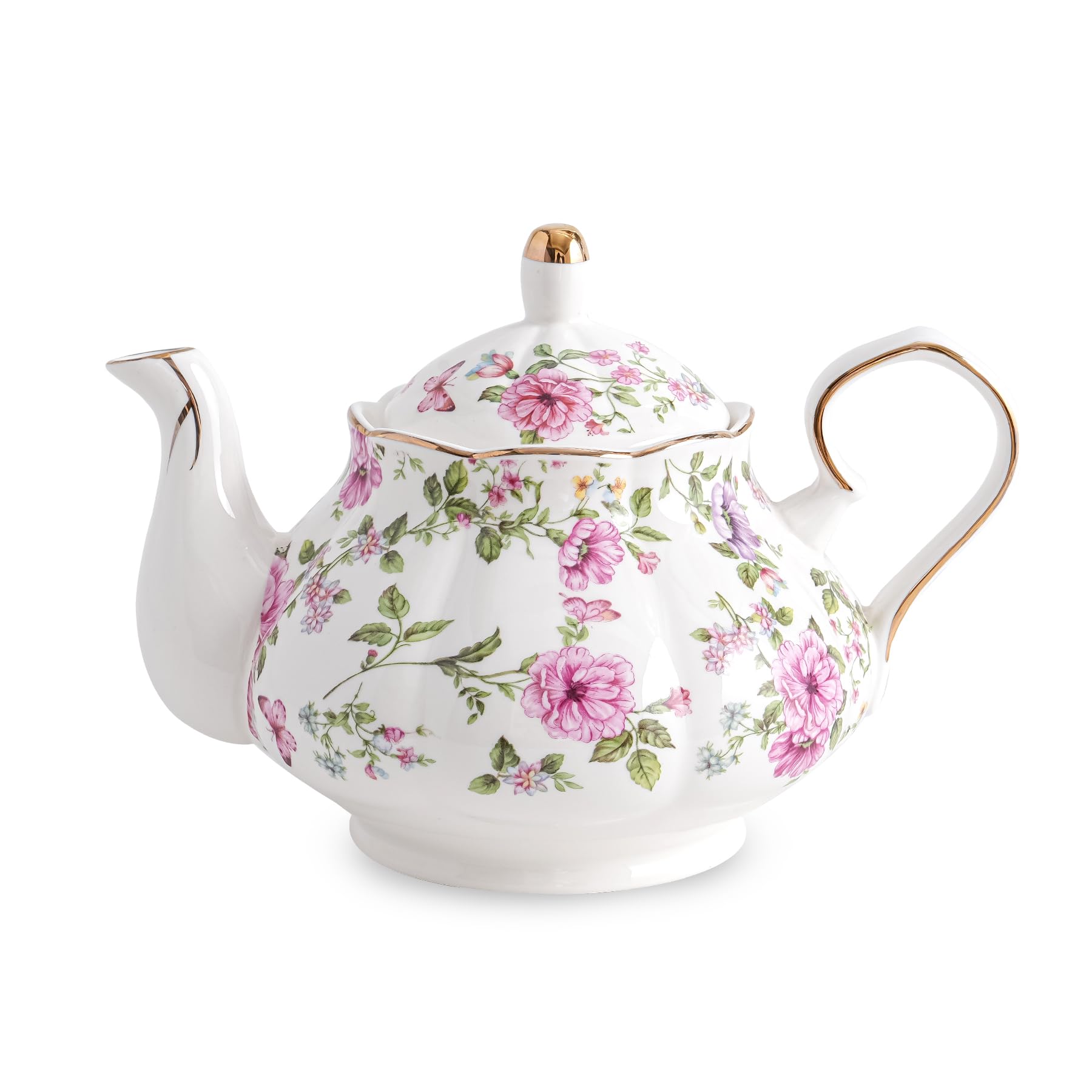 Photo 1 of Agyiuns Flower Ceramic Teapot,22oz Porcelain Tea pot for Tea Coffee Milk for Office Home Men Women as Gift (White and big flowers)