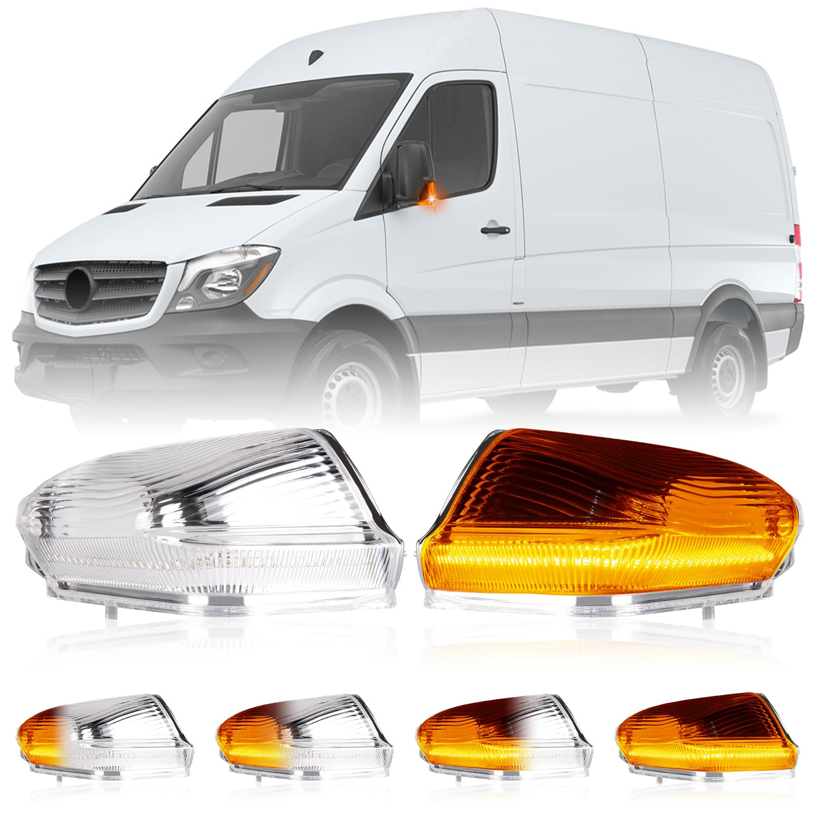 Photo 1 of Gempro LED Side Mirror Turn Signal Lights Sequential Amber Mirror Indicator Lamps for 2006-2021 Mercedes Benz Sprinter W906 VW Crafter (Clear Len)