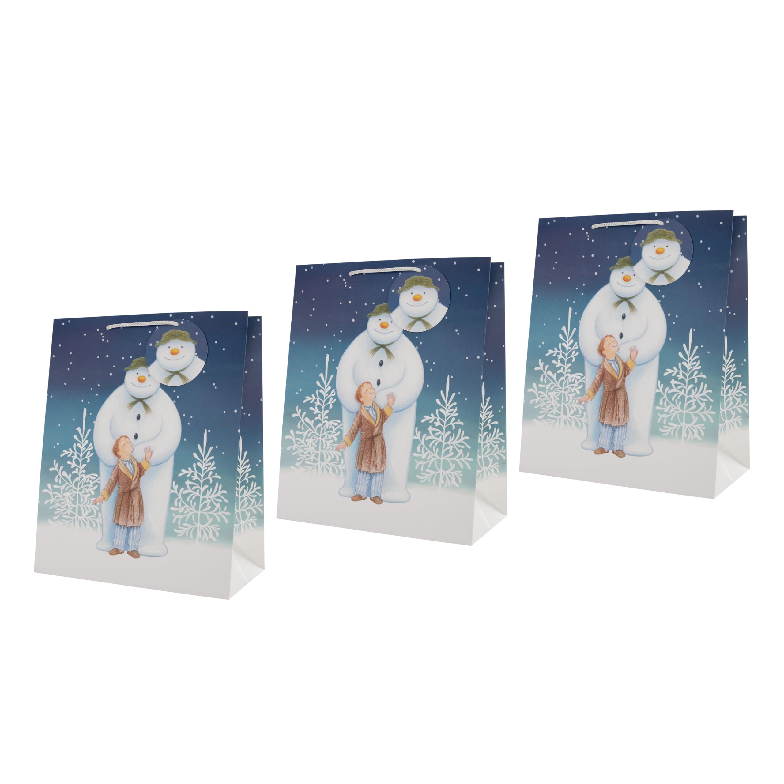 Hallmark Large Gift Bag, Pack of 3, The Snowman, Christmas, Nostalgic Gift Bags, Festive Design, Blue, White