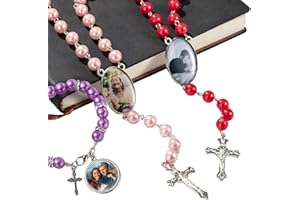 Personalized Photo Rosary Beads Necklace, Memorial Necklace for Women, Christian Cross Necklace, Catholic Necklace with Custo