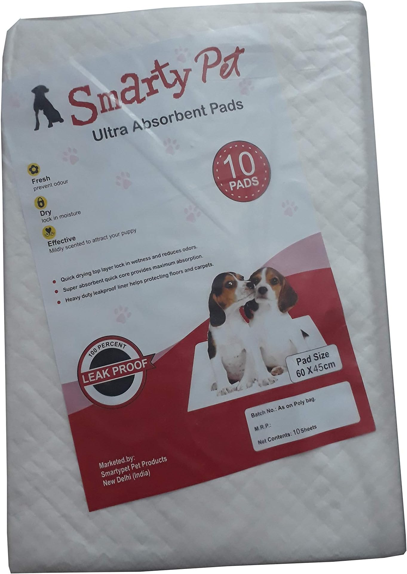 Pet Needs Ultra Absorbent Puppy Training Pads (White, 60x45 cm) -10 Pieces