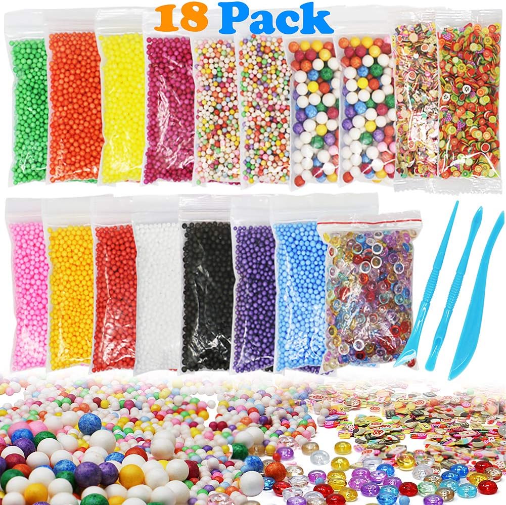VAMEI Slime Foam Balls with Filler Polystyrene Styrofoam Balls Fruit Slice Fishbowl Beads Slime Tools for Crunchy Slime Arts DIY Crafts Accessories Supplies Party Decorations 18 Pack