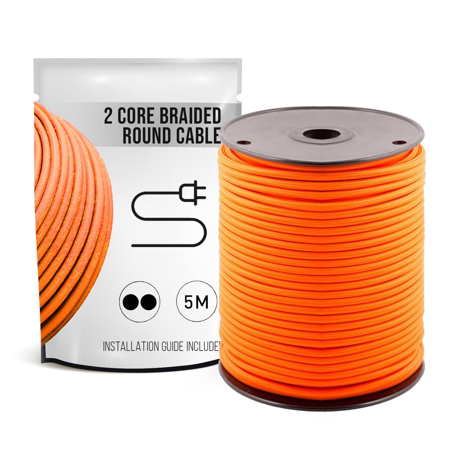 LEDSone 5 Meter Vintage 2 Core Orange Coloured Round Electric Cable Fabric Covered Wire Italian Braided 0.75 mm Electrical Cable Flexible Wire for Lighting Other Appliances