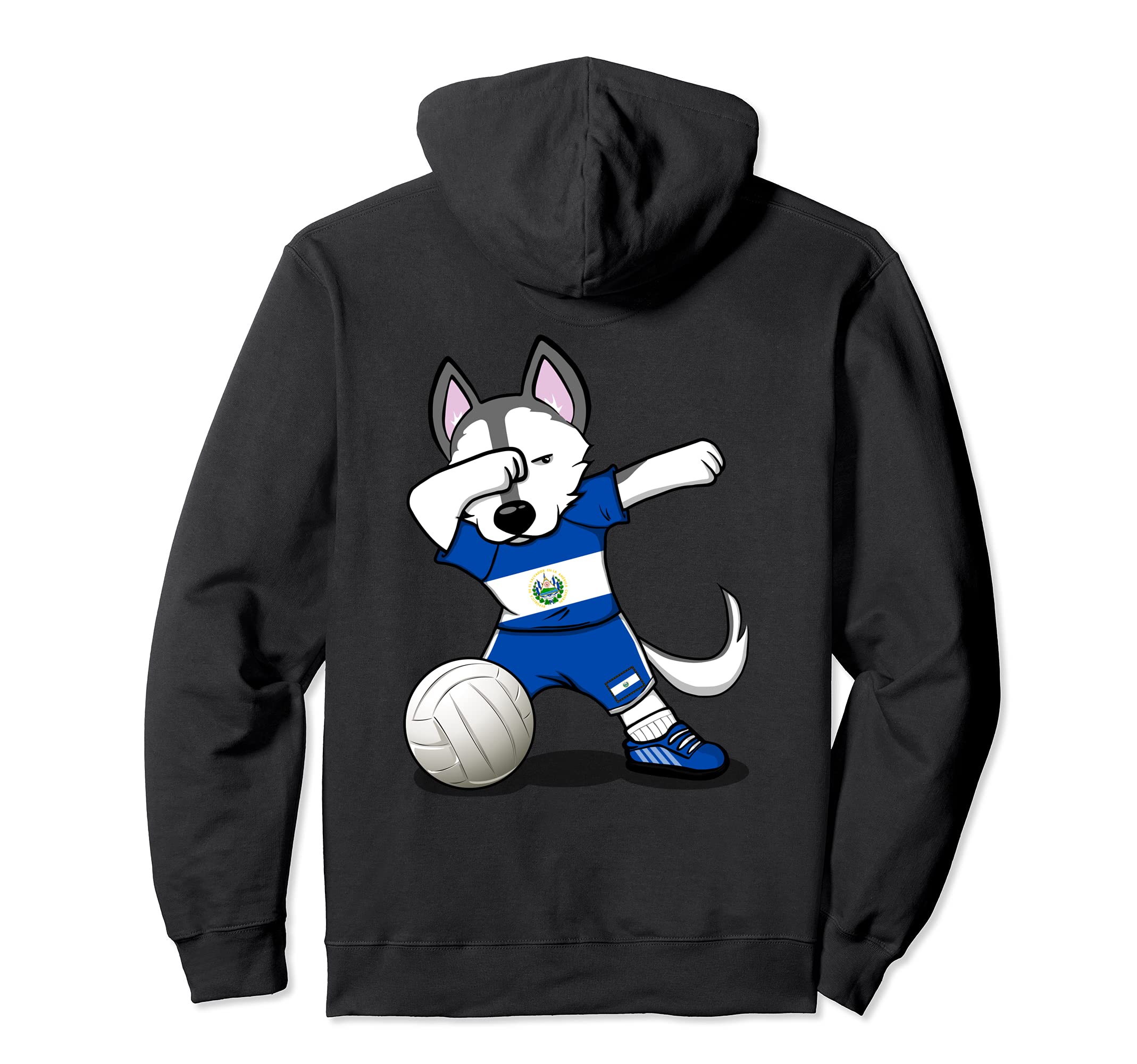 Dabbing Husky Dog El Salvador Volleyball Fans Jersey Flag Pullover Hoodie
