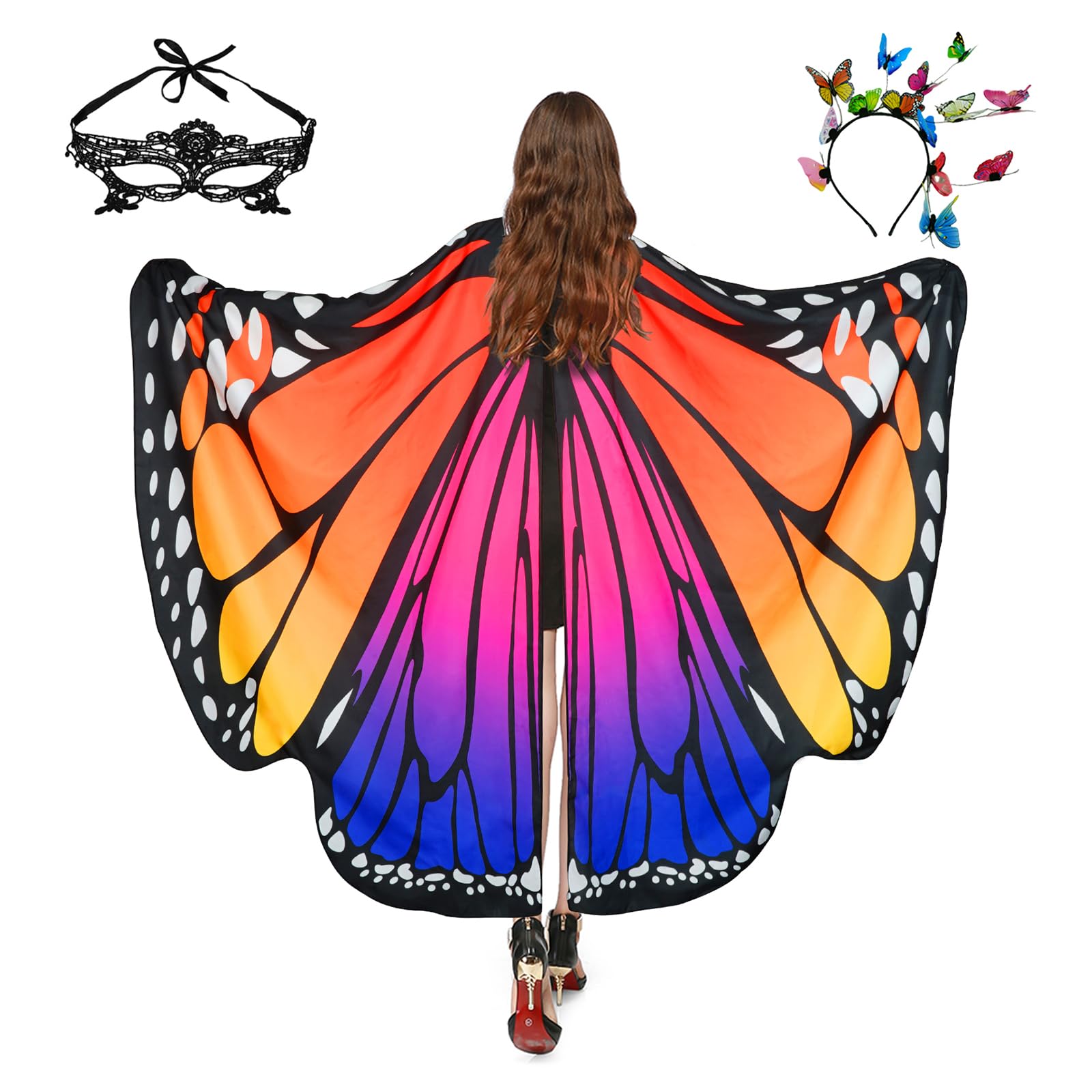 Sunlisky Butterfly Wings, Fairy Wings for Adults, Butterfly Costume, Halloween Costumes for Women, 3PCS Butterfly Cape Set.