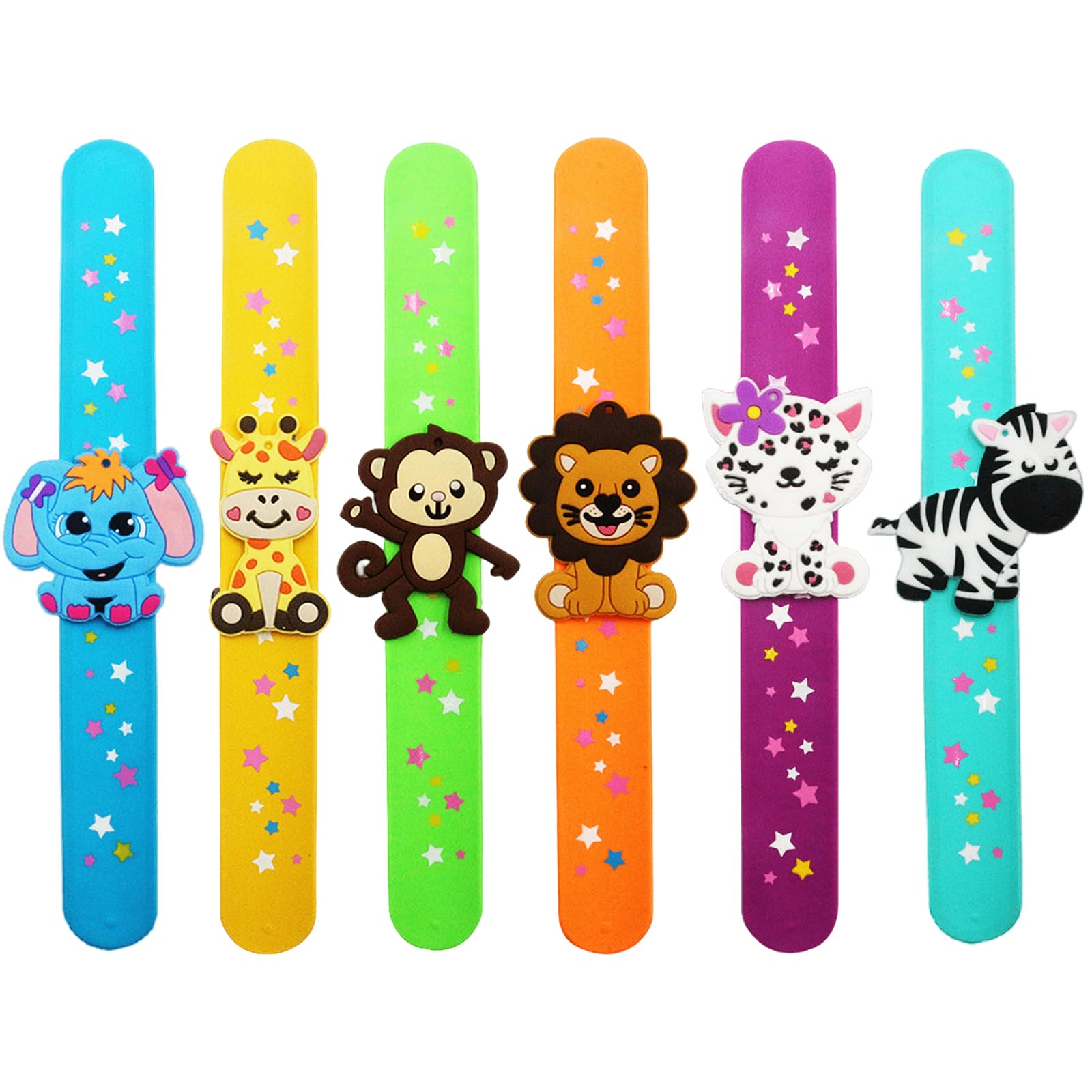 POPOYU 6Pcs Jungle Animals Slap Bands,Jungle Animals Soft Silicone Slap Bracelets Wristbands, Snap Bands Toys for Jungle Safari Animals Party Bag Fillers Classroom Prizes Party Favors Birthday Gifts