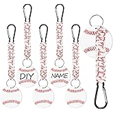 Eyourlife 6PCs Ball Braided Lanyard Keychain, Ball Keychain with Hook and DIY Card,Backpack Charms Team Gifts for Sport Fan